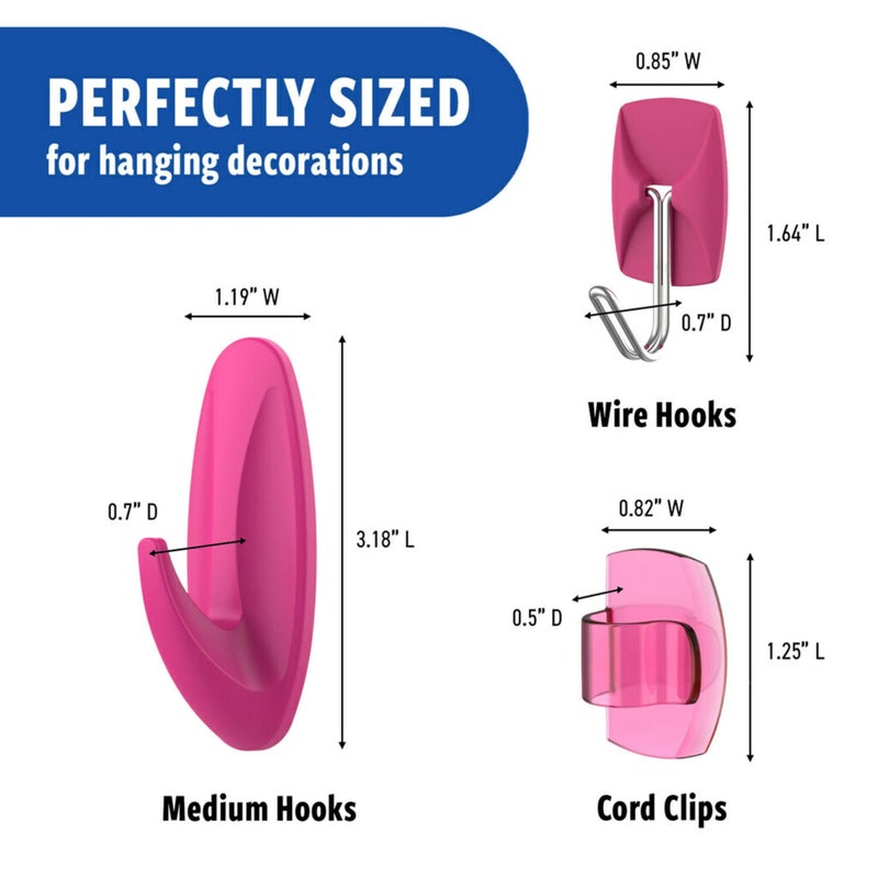 Command Mixed Hooks Pack  9 Dragon Fruit Hooks  13 Strips (2 Medium Designer Hooks  4 Medium Indoor Strips; 3 Small Wire Hooks  4 Small Indoor Strips; 4 Clear Round Cord Clips  5 Small Clear Strips) - Image 2